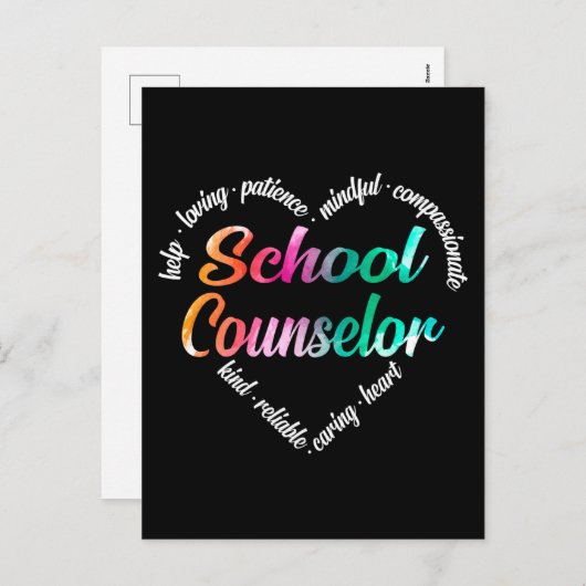 School Counselor Heart Word Cloud Waterverf Feestdagenkaart (Voorkant / Achterkant)