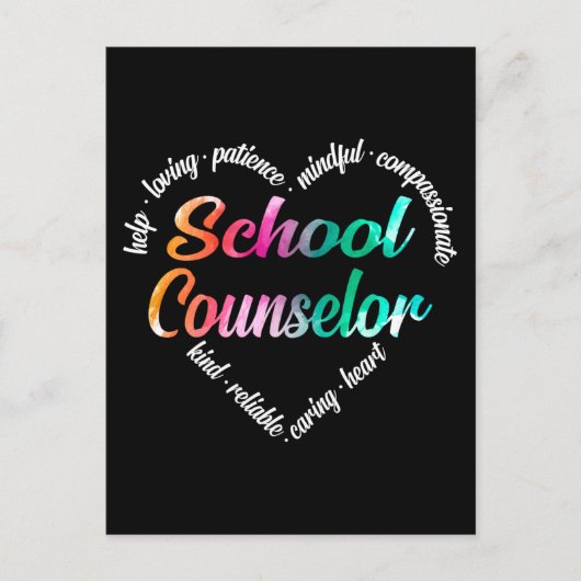 School Counselor Heart Word Cloud Waterverf Feestdagenkaart (Voorkant)