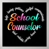 School Counselor Heart Word Cloud Waterverf Poster (Voorkant)