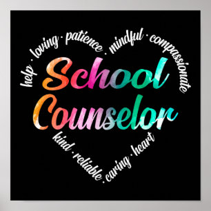 School Counselor Heart Word Cloud Waterverf Poster