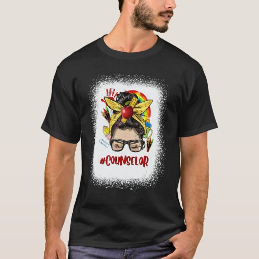 School Counselor Womens Messy Bun Hair  Back To Sc T-shirt (Voorkant)