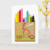 "School-Crayons" Kaart (Gele Bloem)