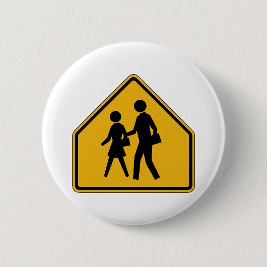 School Crossing Street Sign Ronde Button 5,7 Cm (Voorkant)