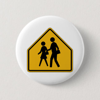 School Crossing Street Sign Ronde Button 5,7 Cm
