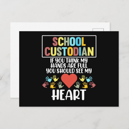 School Custodian Heart Caretaker Janitor Appreciat Uitnodiging Briefkaart (Voorkant / Achterkant)