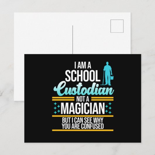 School Custodian Magicia Caretaker Janitor Graphi Briefkaart (Voorkant / Achterkant)
