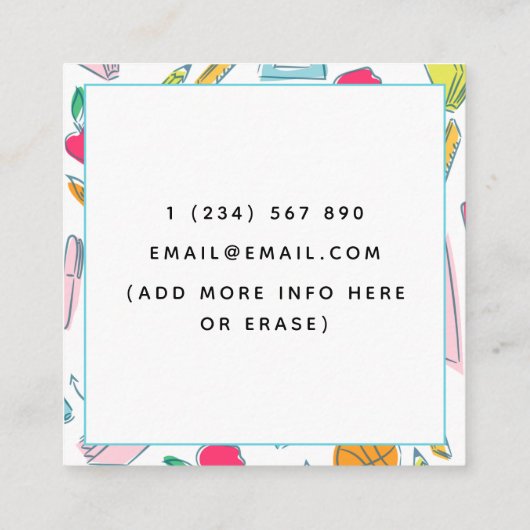 School Dingen Objecten Patroon Leraar Kleurrijke P Vierkante Visitekaartje (Achterkant)