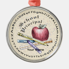 School Directeur Ronde Kerstbal Metalen Ornament