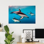 School donkere dolfijnen voor de kust van Kaikoura Poster (Thuiskantoor)