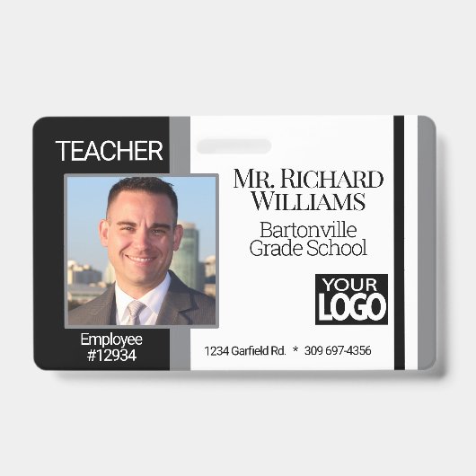 School Foto ID - Zwart, Wit en Grijs Badge (Voorzijde)