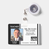 School Foto ID - Zwart, Wit en Grijs Badge (Voorzijde met uittrekbare clip)