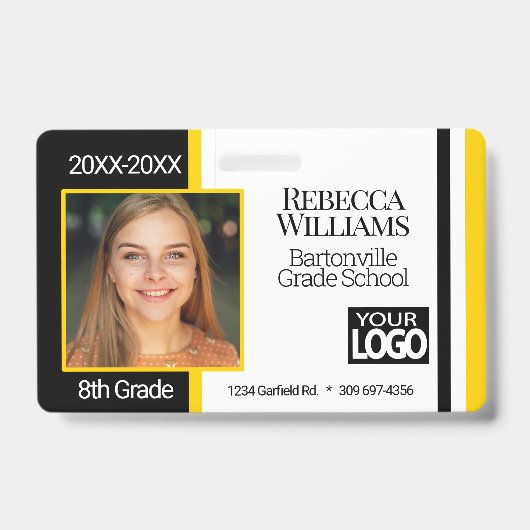 School Fotobadge - Zwart en Geel Badge (Voorzijde)