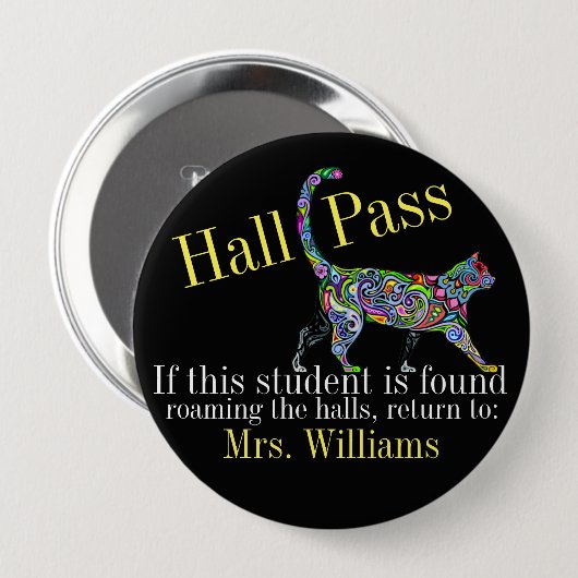 School Hall Pass / Cat - SRF Ronde Button 4,0 Cm (Voorkant /achterkant)