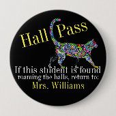 School Hall Pass / Cat - SRF Ronde Button 4,0 Cm (Voorkant)