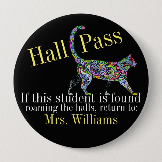 School Hall Pass / Cat - SRF Ronde Button 4,0 Cm (Voorkant)