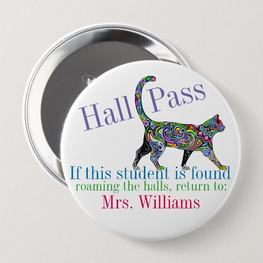 School Hall Pass / Cat - SRF Ronde Button 4,0 Cm (Voorkant /achterkant)