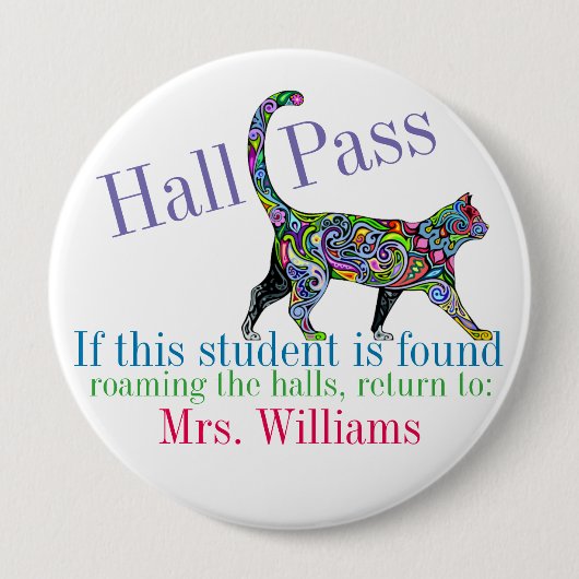 School Hall Pass / Cat - SRF Ronde Button 4,0 Cm (Voorkant)