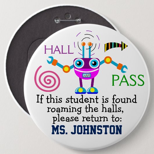 School Hall Pass / Robot - SRF Ronde Button 6,0 Cm (Voorkant /achterkant)