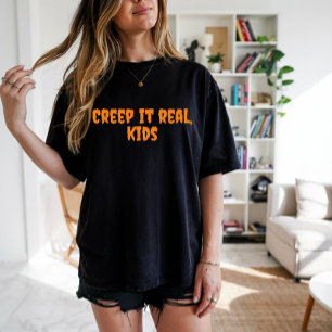 School Halloween humor docent oranje typografie T-shirt