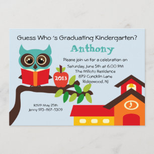 School House Wise Owl Kinder Afstuderen Uitnodigin Kaart