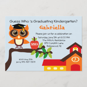 School House Wise Owl Kinder Afstuderen Uitnodigin Kaart