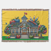 School Huis Gebreide AFBEELDINGEN Deken (Voorkant)