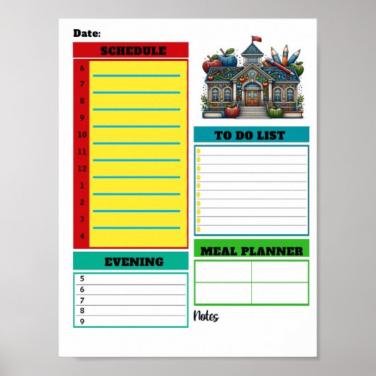School Instant Download Dagelijkse Planner Poster (Voorkant)
