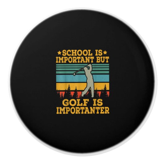 School is belangrijk, maar Golf is belangrijk Keramische Knop (Voorkant)