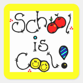 SCHOOL IS COOL FUN COLORFUL HAPPY FACLES VIERKANTE STICKER