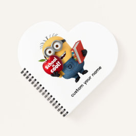 School is Cool | Minion met appel Aangepaste naam Notitieboek