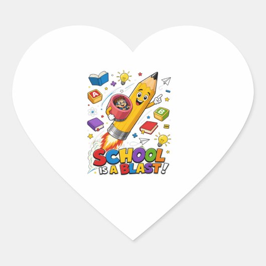 School is een knal! Leuk leeravontuur Hart Sticker (Voorkant)
