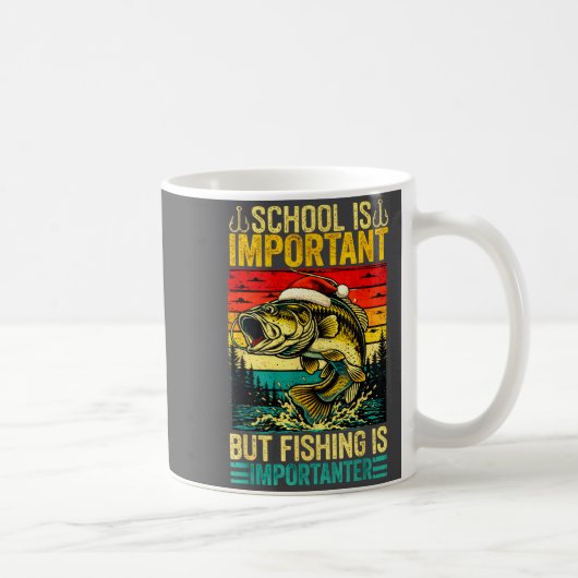 School Is Imrtant But Fishing Funny Christmas Fish Koffiemok (Rechts)