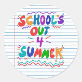 School Is Uit Losbladig Papier Ronde Sticker (Voorkant)