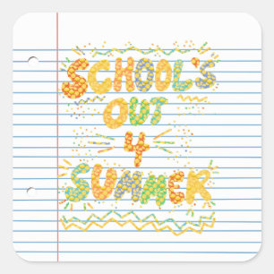 School Is Uit Losbladig Papier Vierkante Sticker