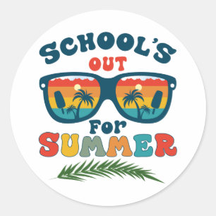 School is uit voor Summer Vintage Laatste dag van  Ronde Sticker