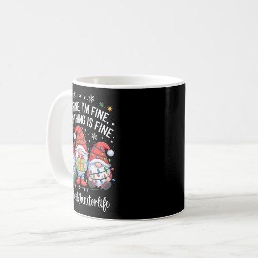 School Janitor Gnome Everything Is Fine Funny Chri Koffiemok (Voorkant links)