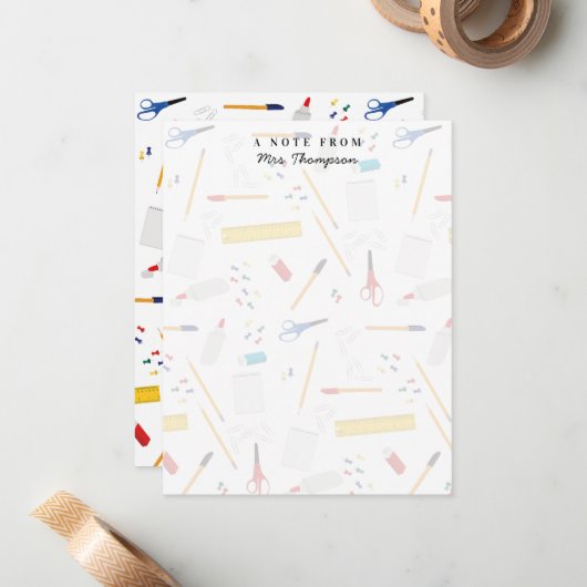 School Kantoor Crafts Levert Pattern Teacher Gift Notitiekaartje (Voorkant / Achterkant in situ)
