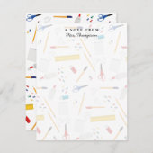 School Kantoor Crafts Levert Pattern Teacher Gift Notitiekaartje (Voorkant / Achterkant)