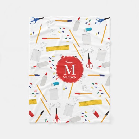 School Kantoor & Crafts Supplies Patroon Monogram Fleece Deken (Voorkant)
