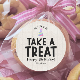 School Kids Birthday Treat Party Hat Kraft Ronde Sticker