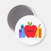 School Kinder Leraar NAAM Apple Boeken Pencils Fun Magneet (Voorkant / Achterkant)