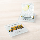 School Kinderen Bus Kerstmis Glazen Onderzetter (Schuin)