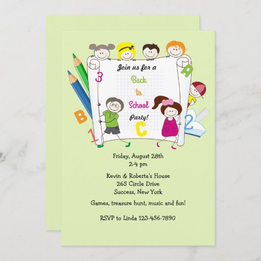 School-Kinderen Terug naar schoolfeest Kaart (Voorkant / Achterkant)