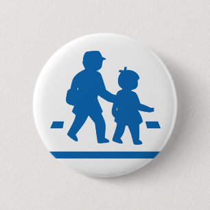 School Kinderkruising > Japans verkeersbord Ronde Button 5,7 Cm