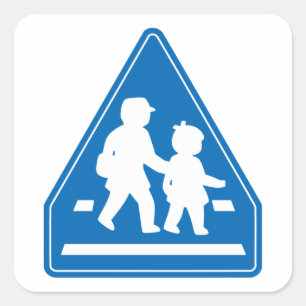School Kinderkruising > Japans verkeersbord Vierkante Sticker