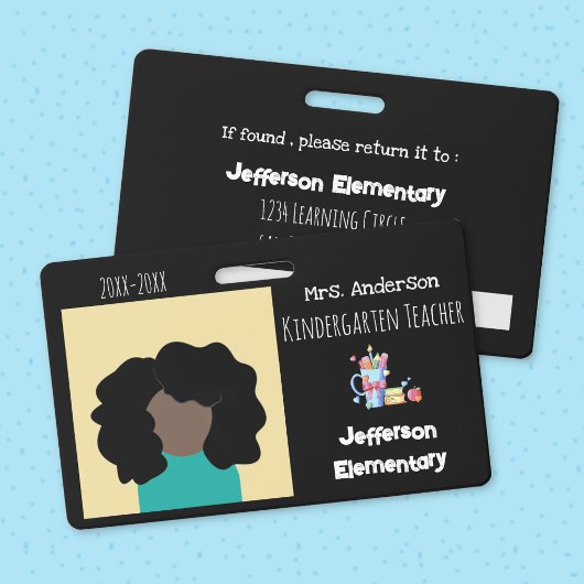 School - Kinderleidster Zwarte Foto ID Badge