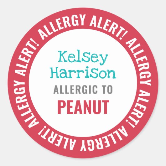 School Kinderopvang Allergie Alert Gepersonaliseer Ronde Sticker (Voorkant)