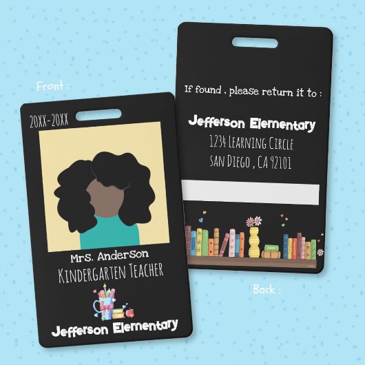 School-Kinderopvang Zwarte Verticale Foto ID Badge