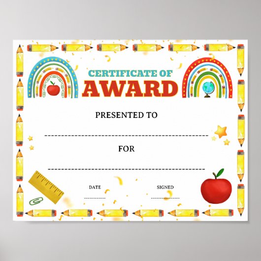 School klas prestatie award bewerkbaar poster (Voorkant)