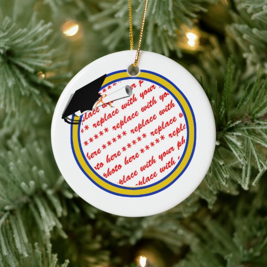 School Kleuren Blauw & Goud Afstuderen Keramisch Ornament (Boom)